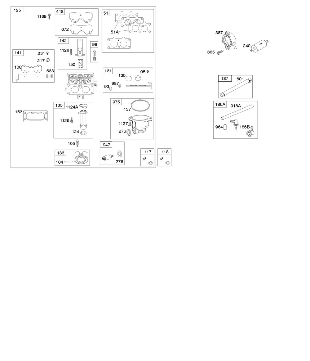 Carburetor, Fuel Supply Diagram and Parts List for 44R577-0001-H1 400000 - 699999 Briggs and Stratton Engine